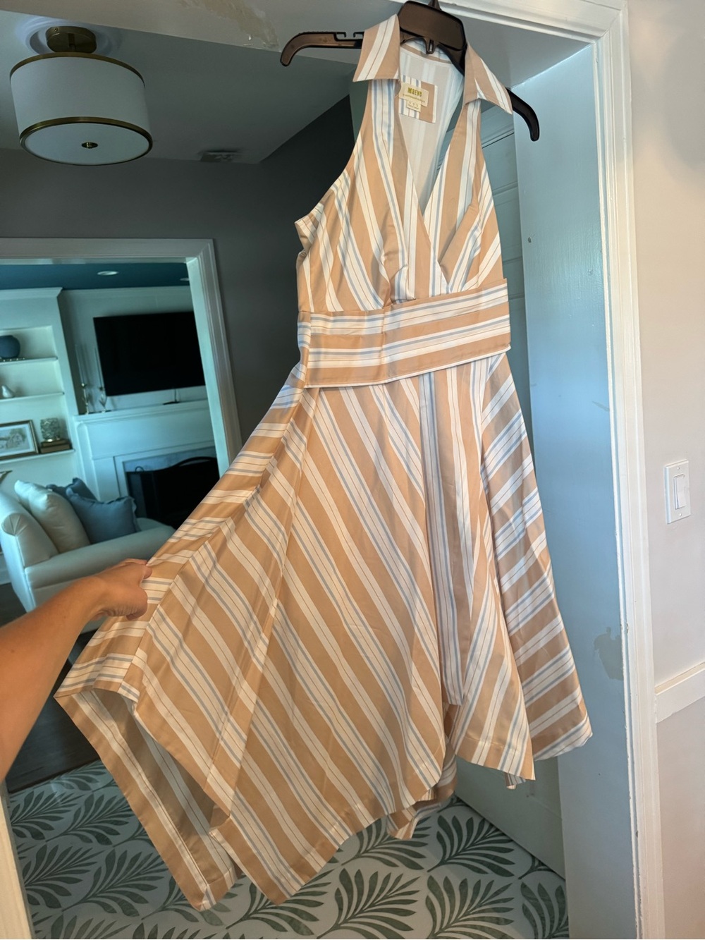 Anthropologie halter Striped Midi Dress in Beige and White